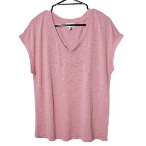 Jessica Simpson Knit Large Heathered Pink V-neck Blouse With Stitched Sleeves